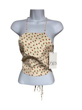 Zara Watermelon Print Wrap Halter Top Size S Fruit Resort Wear Coquette Retro